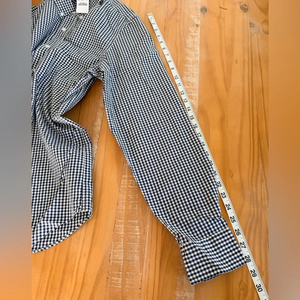 J. Crew Men's Navy and White Check Shirt NWT LARGE TALL Flex Button Up Shirt